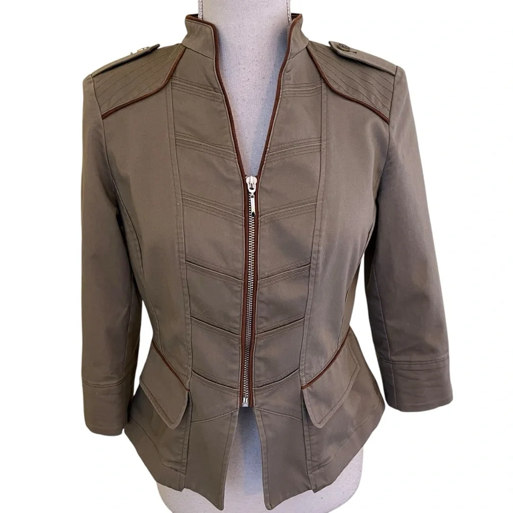 White House Black Market Olive Green Military Style Fitted Jacket 0
